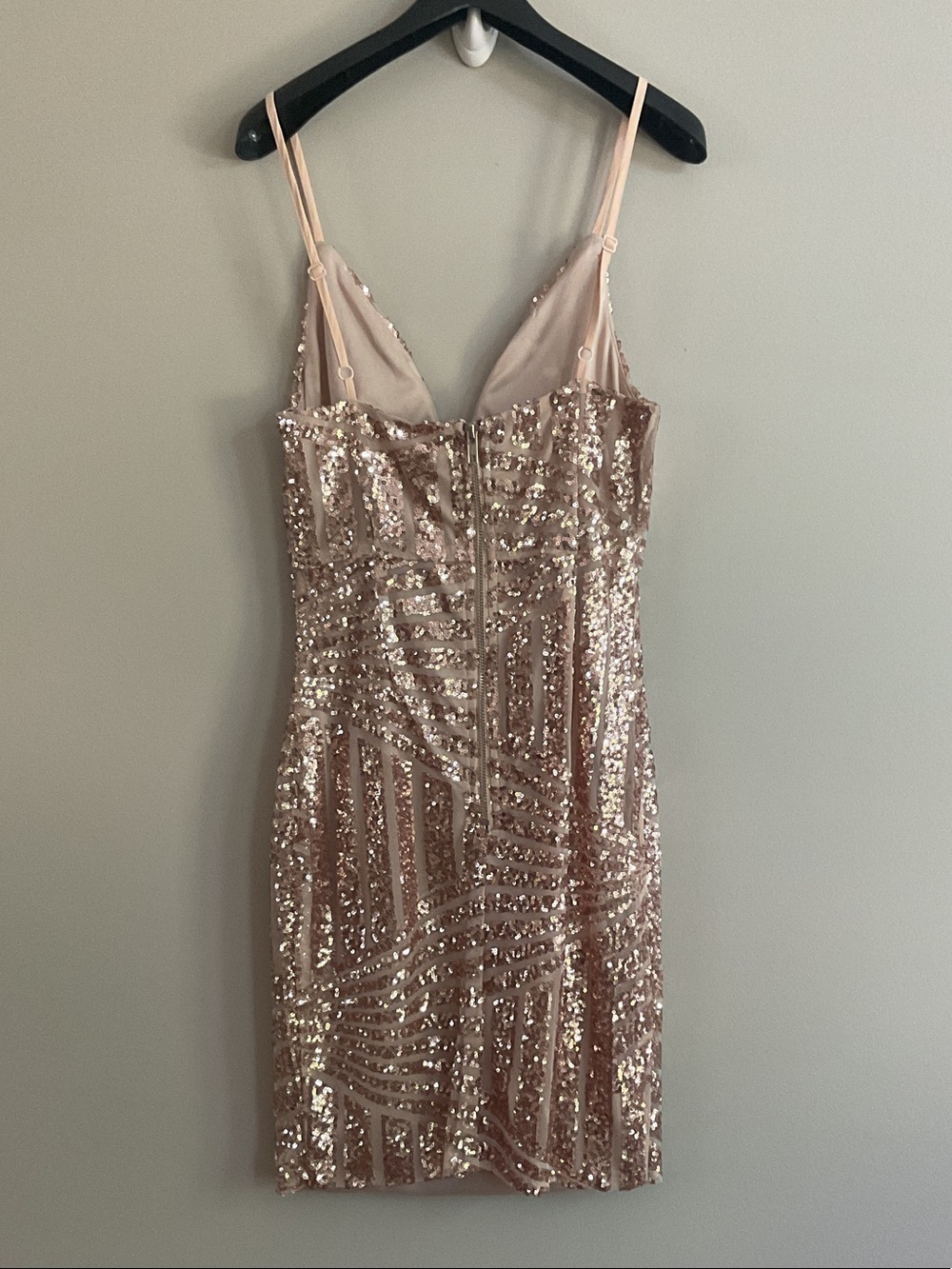 Tigermist Rose Gold Sequin Geometric Mini Dress | Sparkly Party Cocktail Dress - Picture 4 of 4
